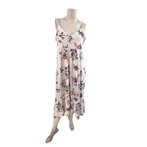 Derek Heart Maternity Floral Midi Dress Cream Pink Blue Smocked Back Large